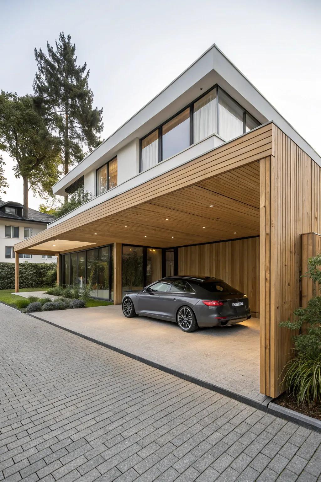 Simplicity at its finest with a minimalist wood carport design.