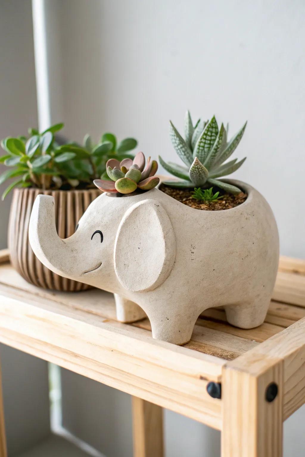 Bring the wild indoors with this charming clay elephant planterâperfect for your succulents!