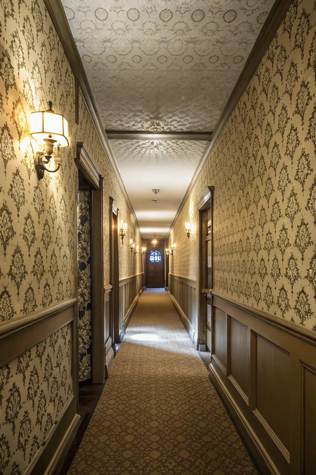 Textured wallpaper is an excellent way to add interest to hallway walls.