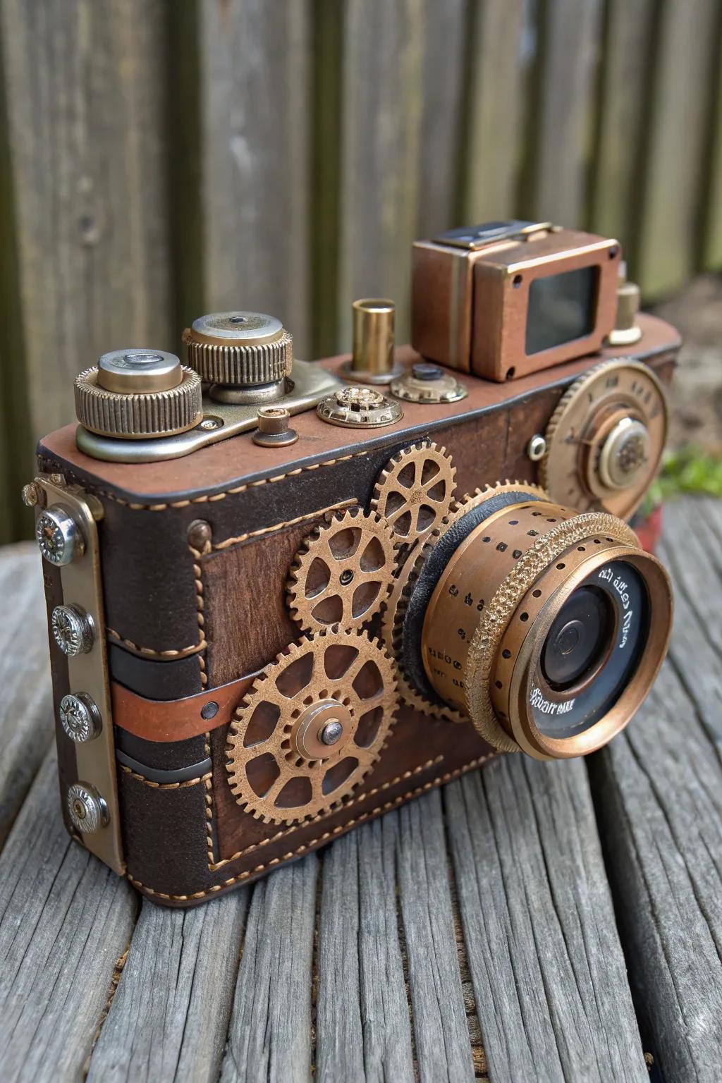 Capture the essence of nostalgia with a handcrafted Steampunk camera prop.