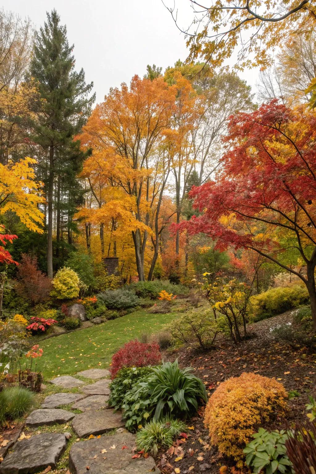 Seasonal plantings ensure year-round beauty in your backyard forest.