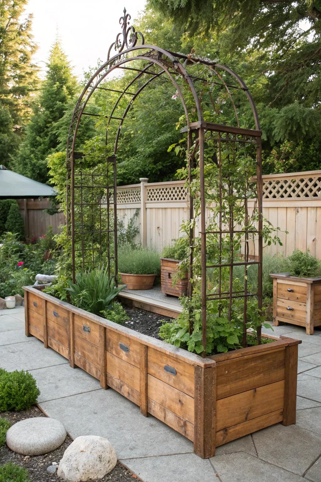 Transform your garden into a serene retreat with elegant arches and accents that invite nature's touch.