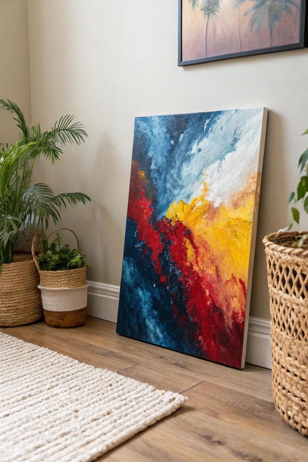 Infuse your space with vibrant energy through this abstract masterpiece, where bold colors meet minimalist charm.