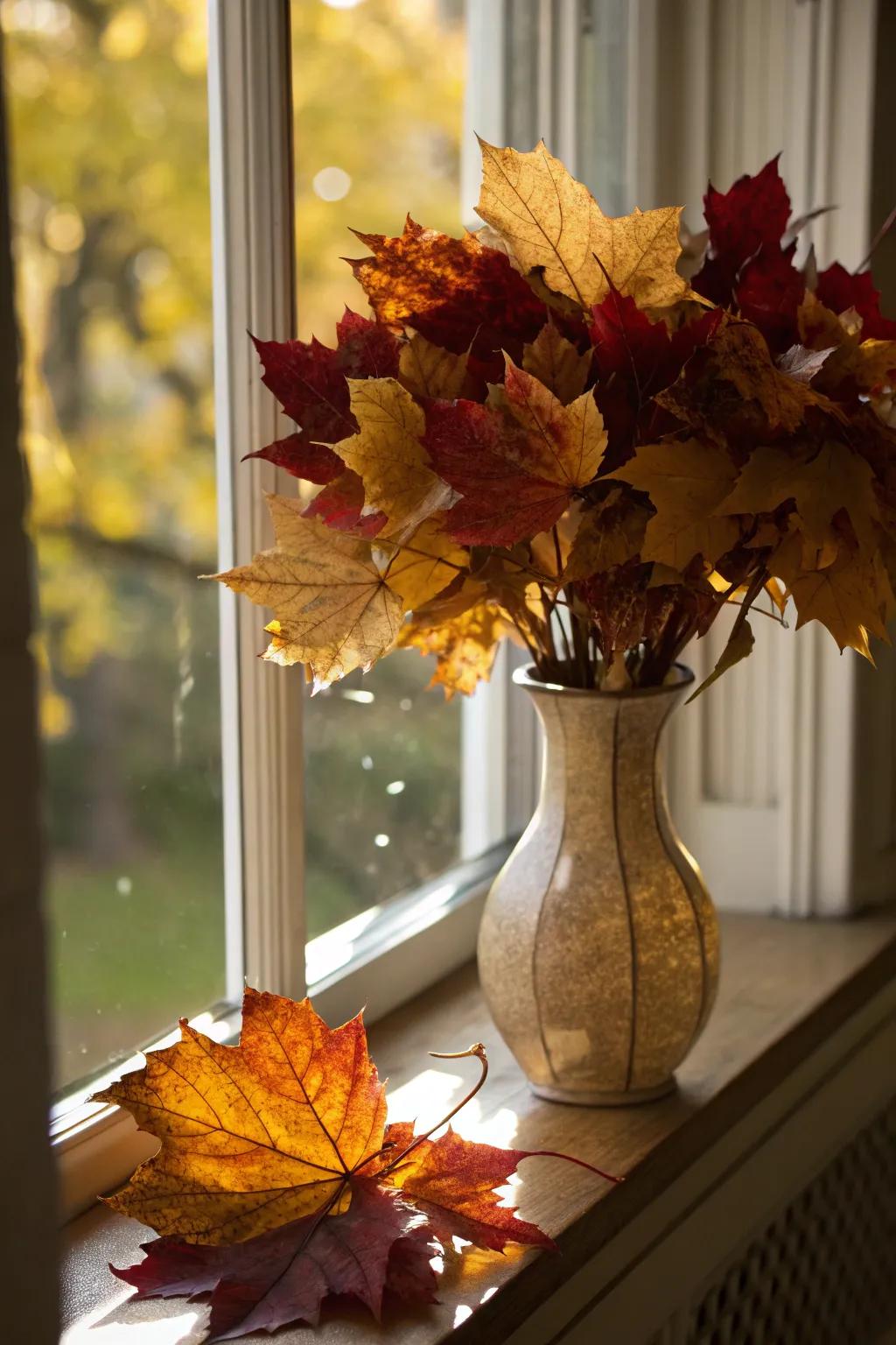 Dried leaves bring autumn's beauty indoors.