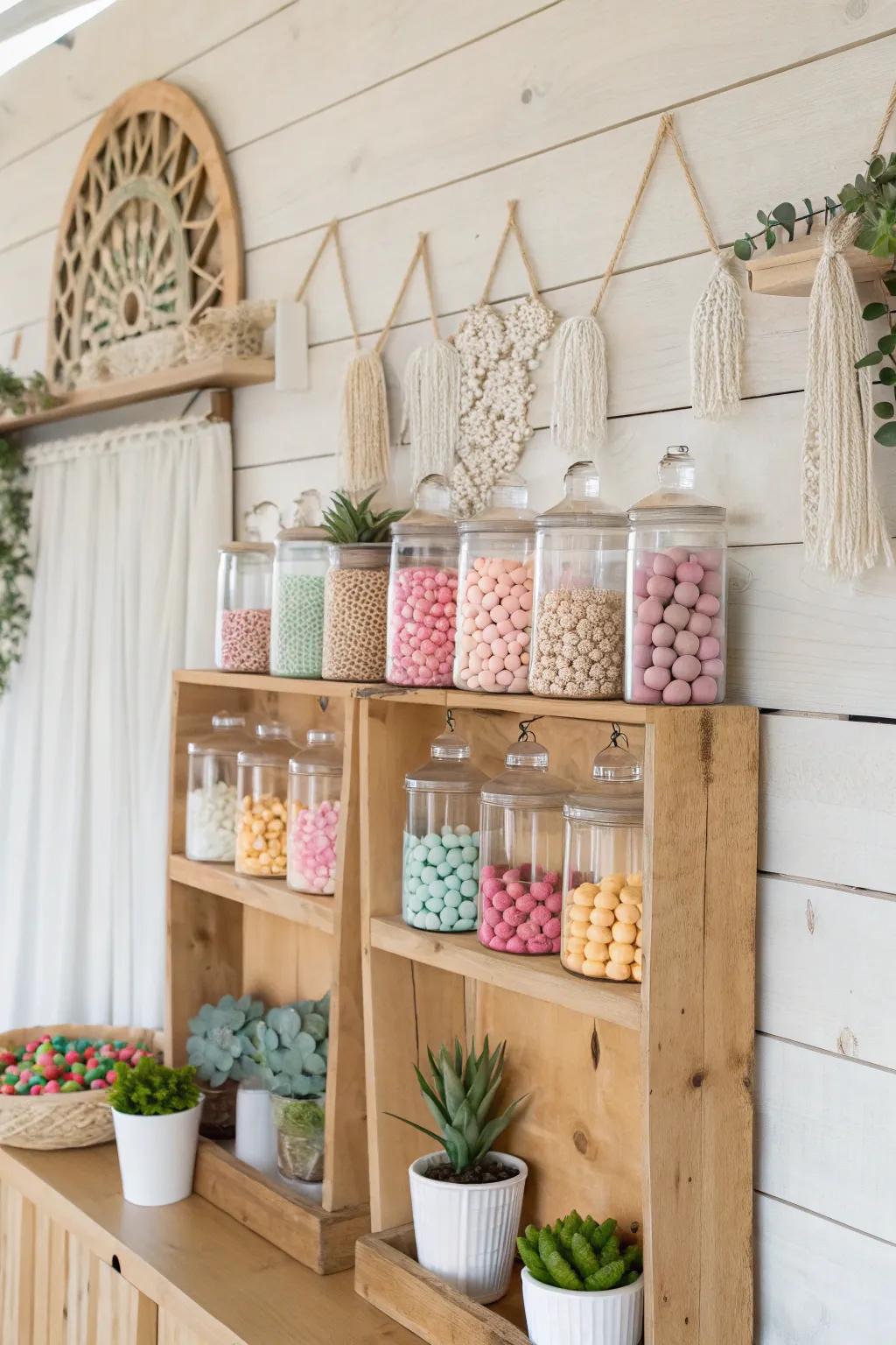 Delight your guests with an interactive candy wall that blends Scandinavian charm and Boho flair!