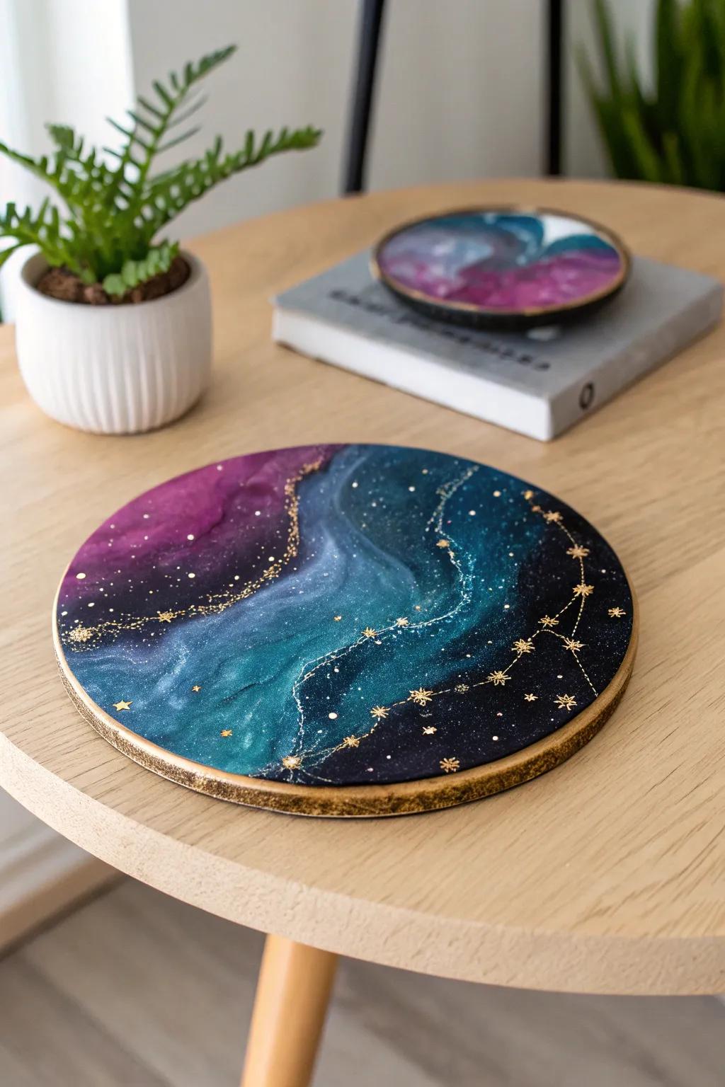 Bring the cosmos to your coffee table with these enchanting galaxy coasters!