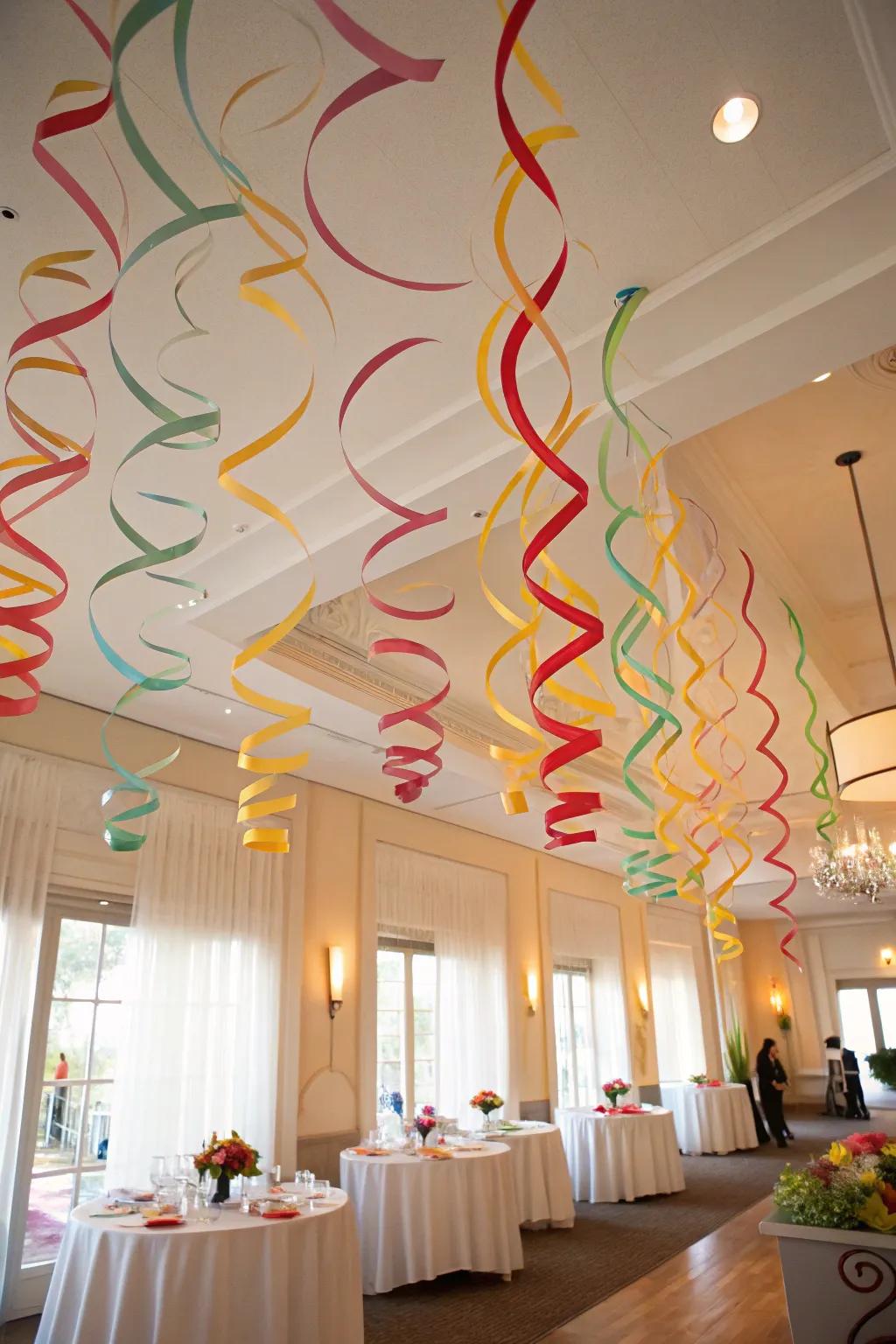 Swirling streamers add movement and fun to any room.