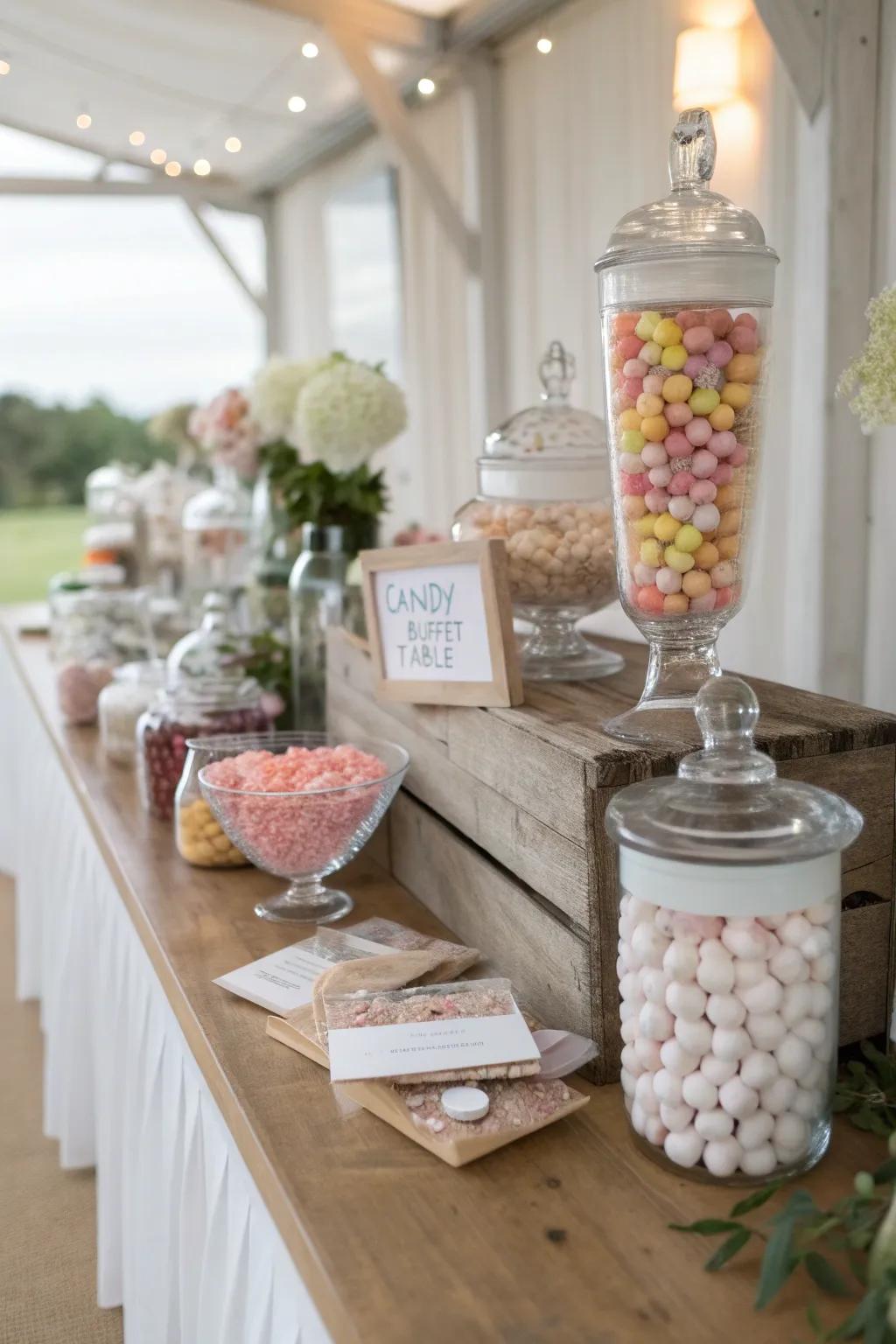 Elevate your wedding with a stunning candy buffet that delights both the eyes and the taste buds.