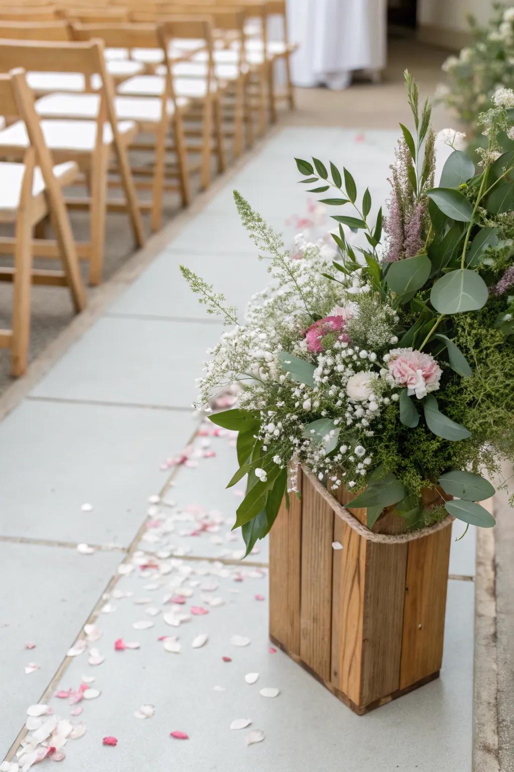 Embrace simplicity and elegance with natural aisle decorations for your wedding day.