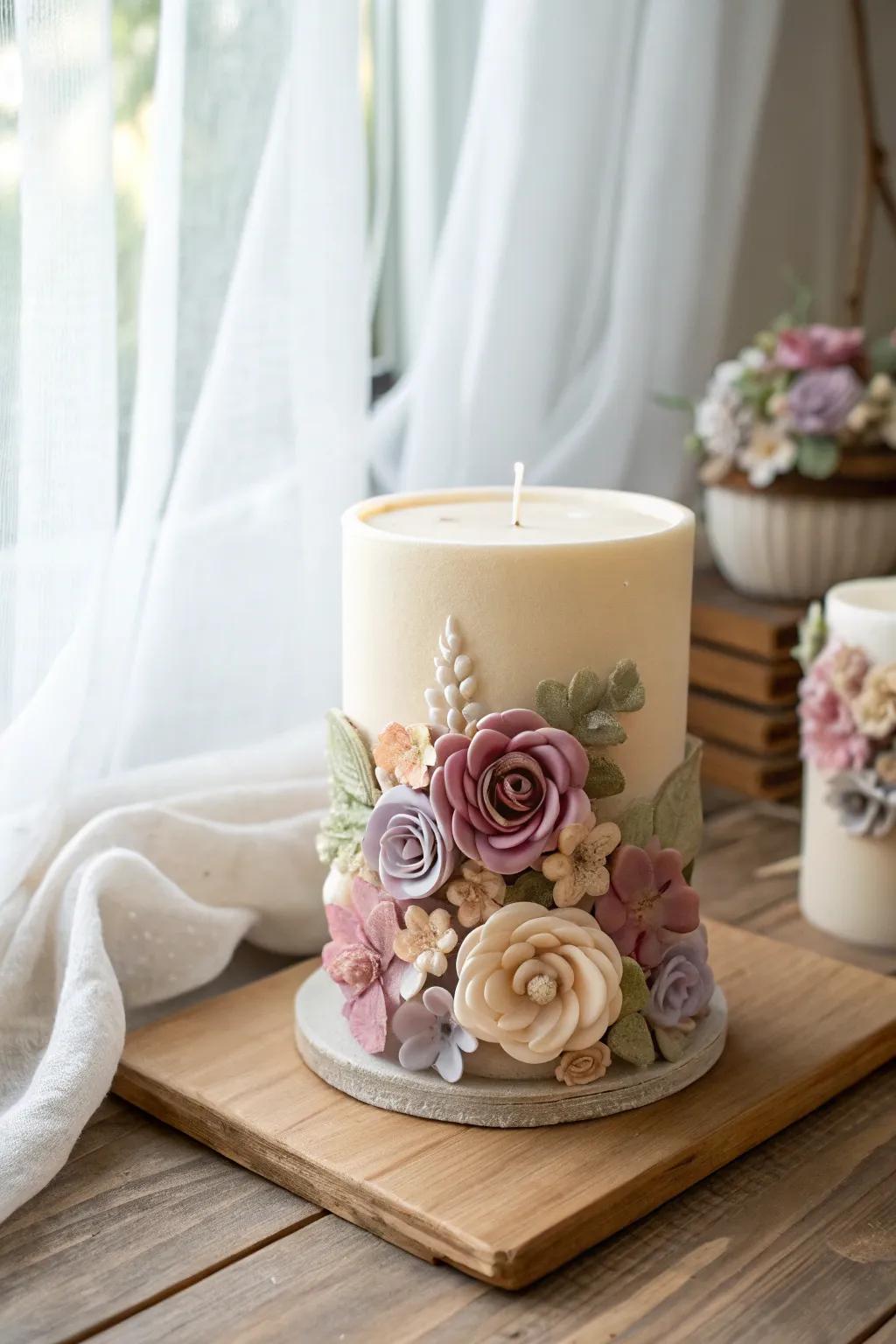 Illuminate your space with garden-inspired elegance: Clay flower-adorned candle holders for a cozy, artistic touch.