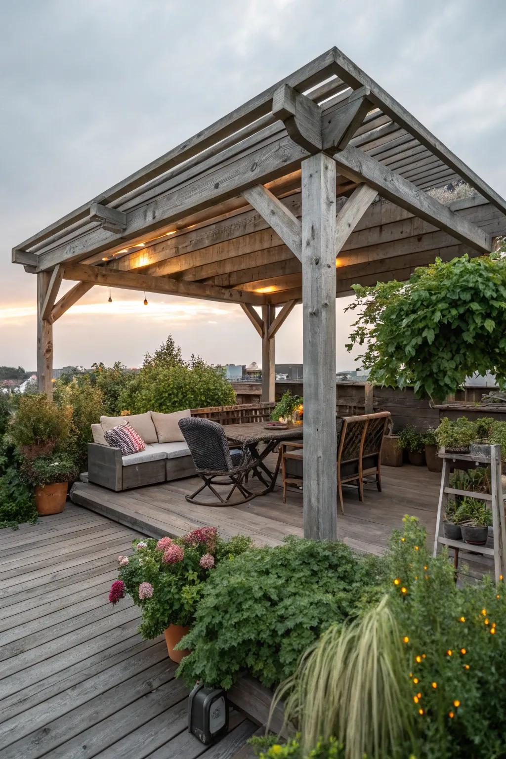 A dual-purpose carport with a rooftop patio for extra outdoor living.