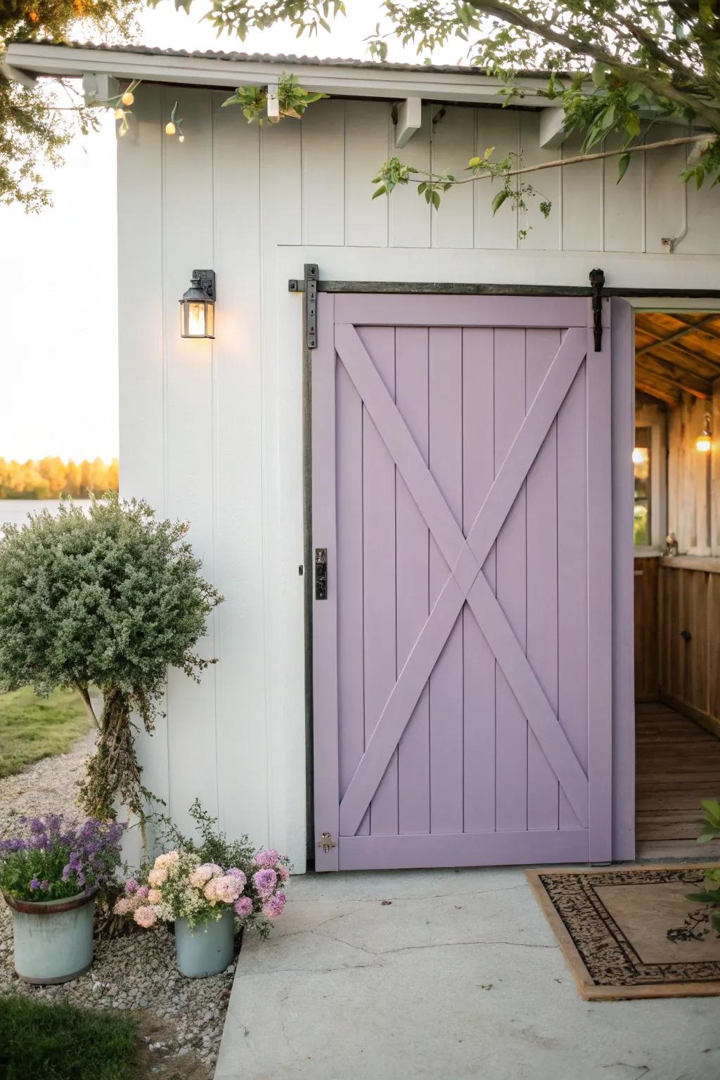 Lilac barn doors offer gentle and soothing vibes.