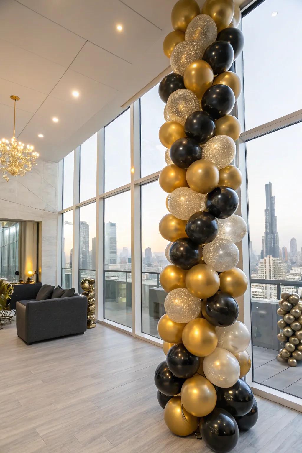 Add sophistication with a gold and black balloon column.