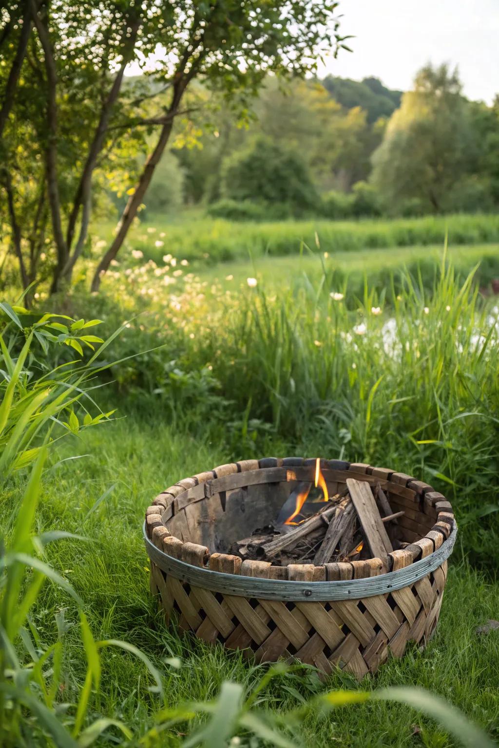 An eco-friendly fire pit basket made from recycled materials, perfect for sustainable living.
