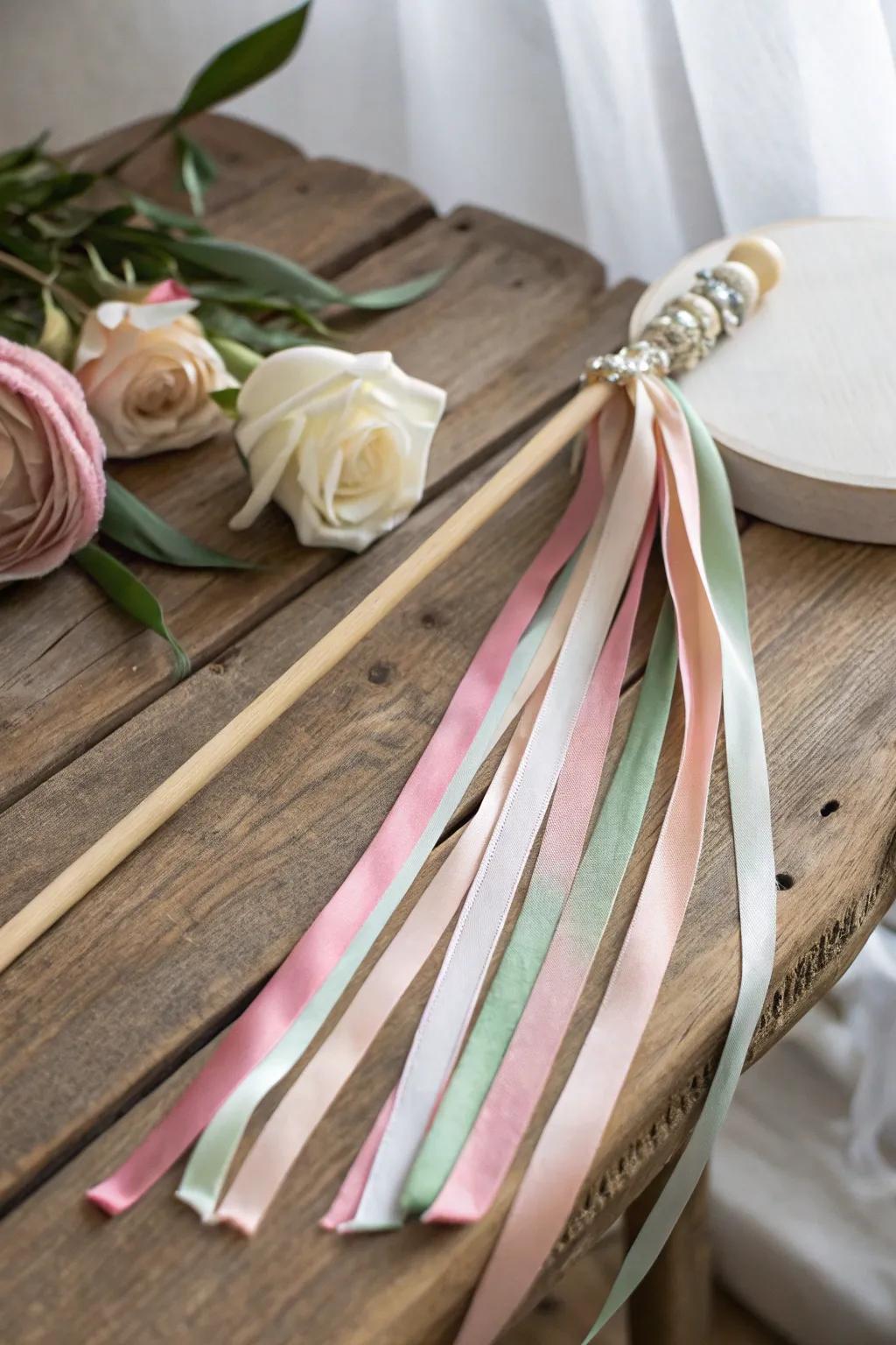 Whisk away in celebration with DIY ribbon wands â a whimsical touch for your wedding send-off!