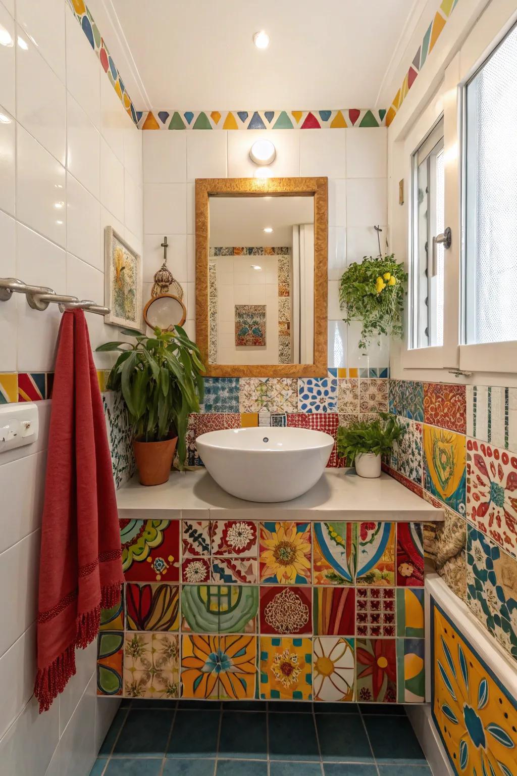 Mosaic patterns bring a playful and artistic vibe to your bathroom.