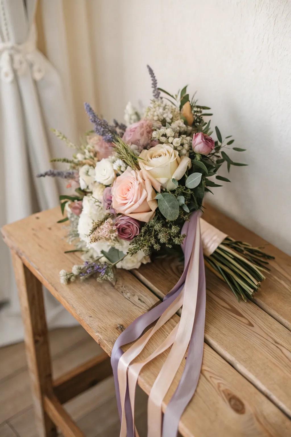 Craft your dream bridal bouquet with wildflowers and whimsical ribbons for a touch of boho elegance.