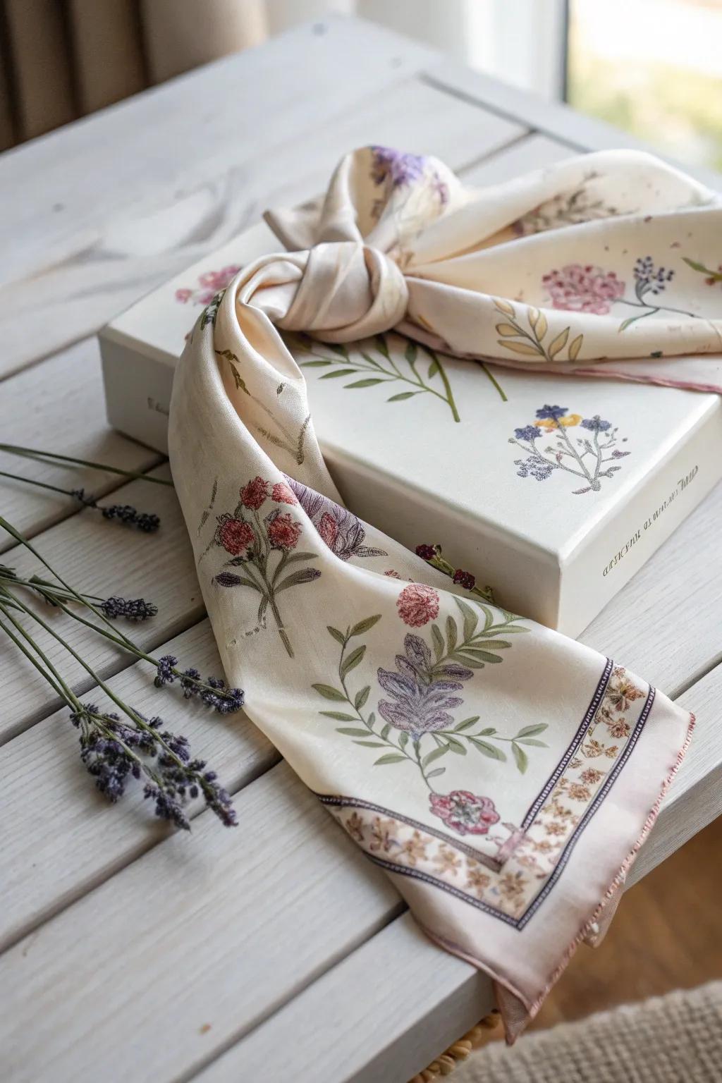 Elevate your gift-giving with a touch of vintage elegance using a scarf wrap.