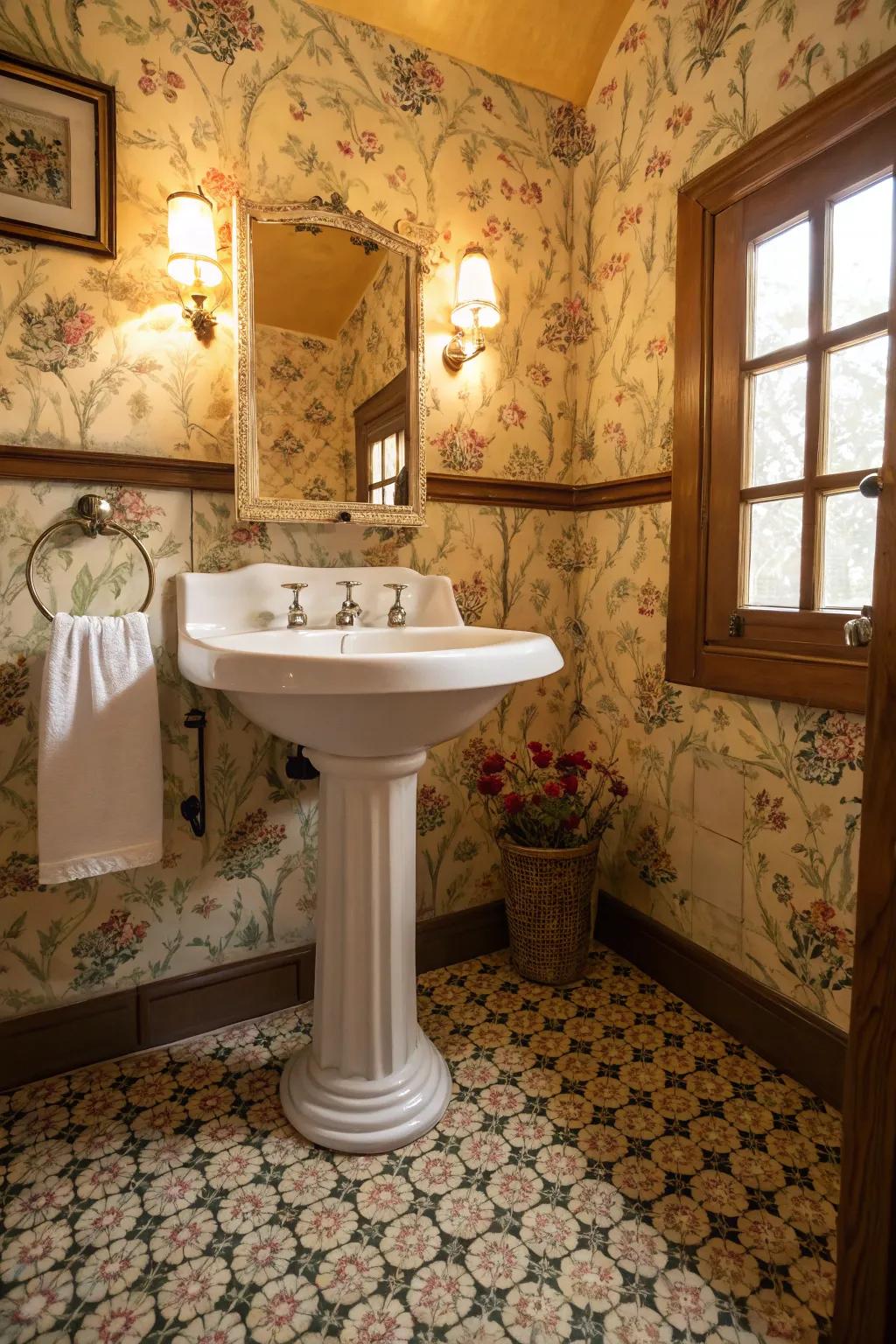 Charming vintage bathroom with a classic pedestal sink.
