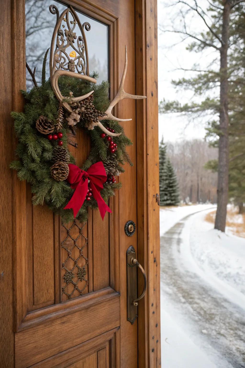 Welcome guests with a unique deer antler wreath.
