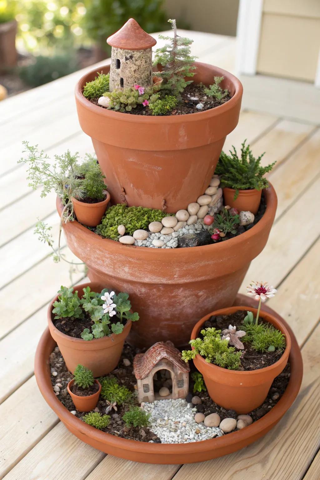 Create magic in layers with a tiered fairy garden in potsâsimple, enchanting, and perfectly whimsical!
