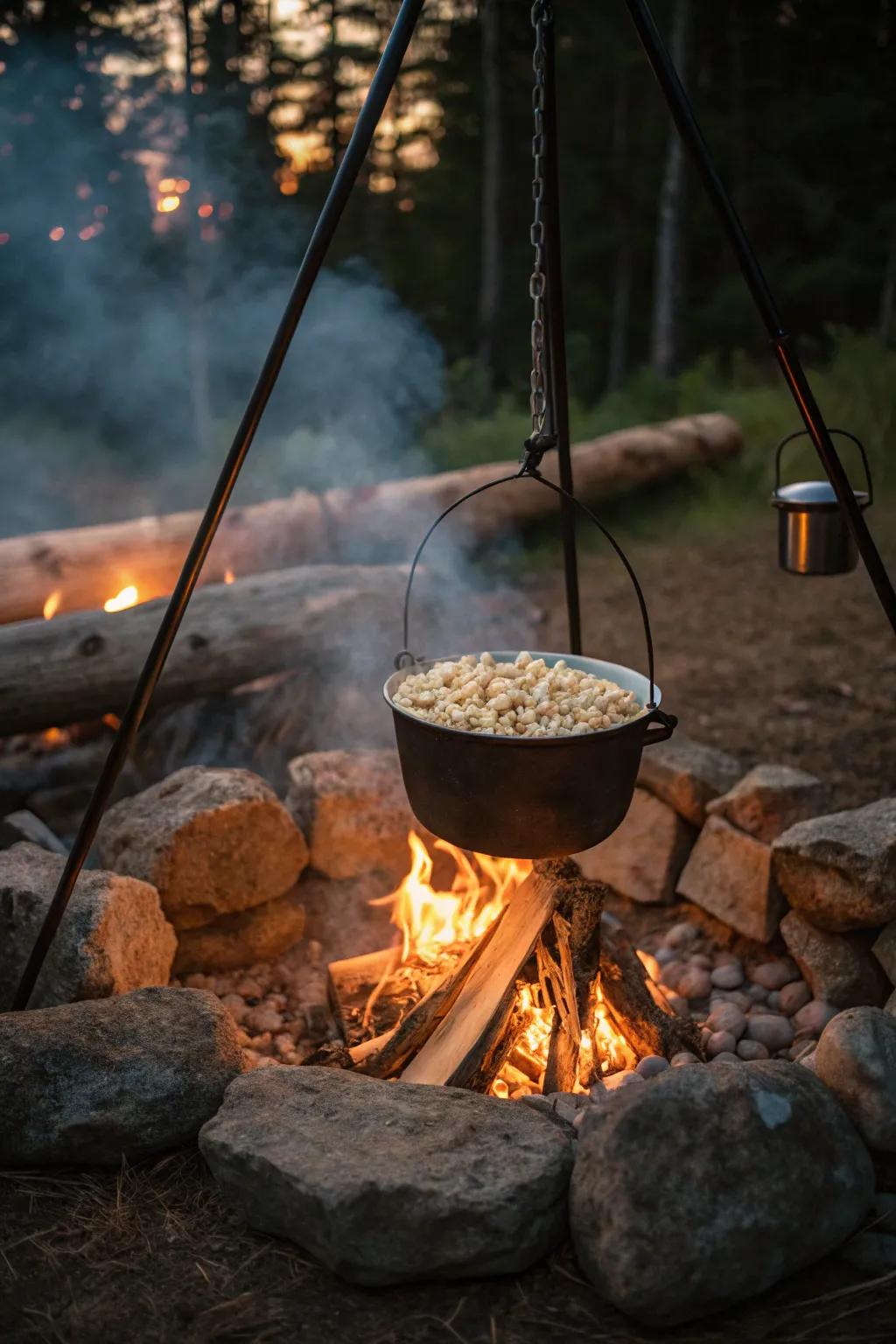Campfire popcorn: A fun, communal snack to enjoy outdoors.
