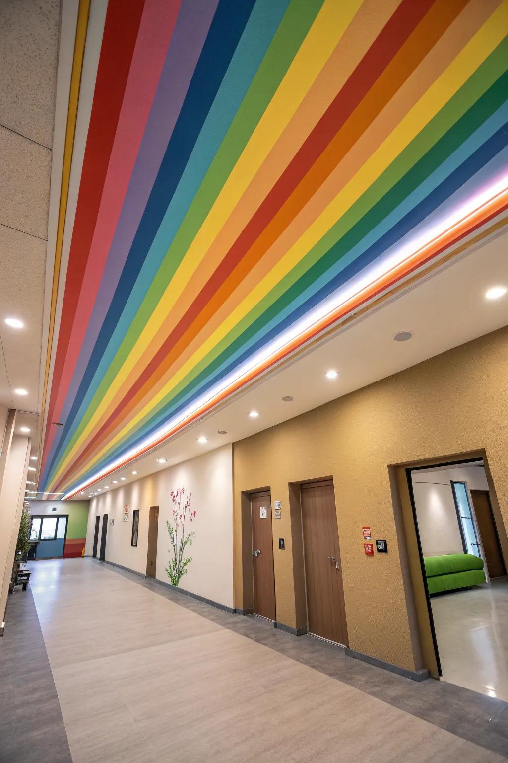 A rainbow ceiling adds height and whimsy.