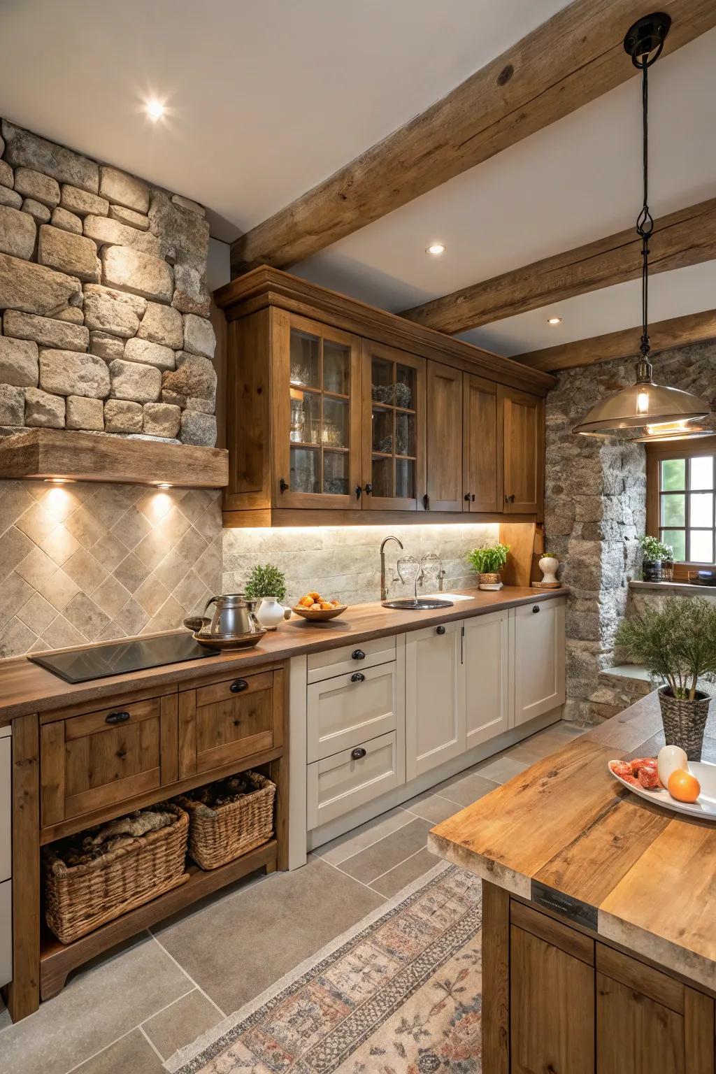 Natural elements bring warmth and character to this kitchen.