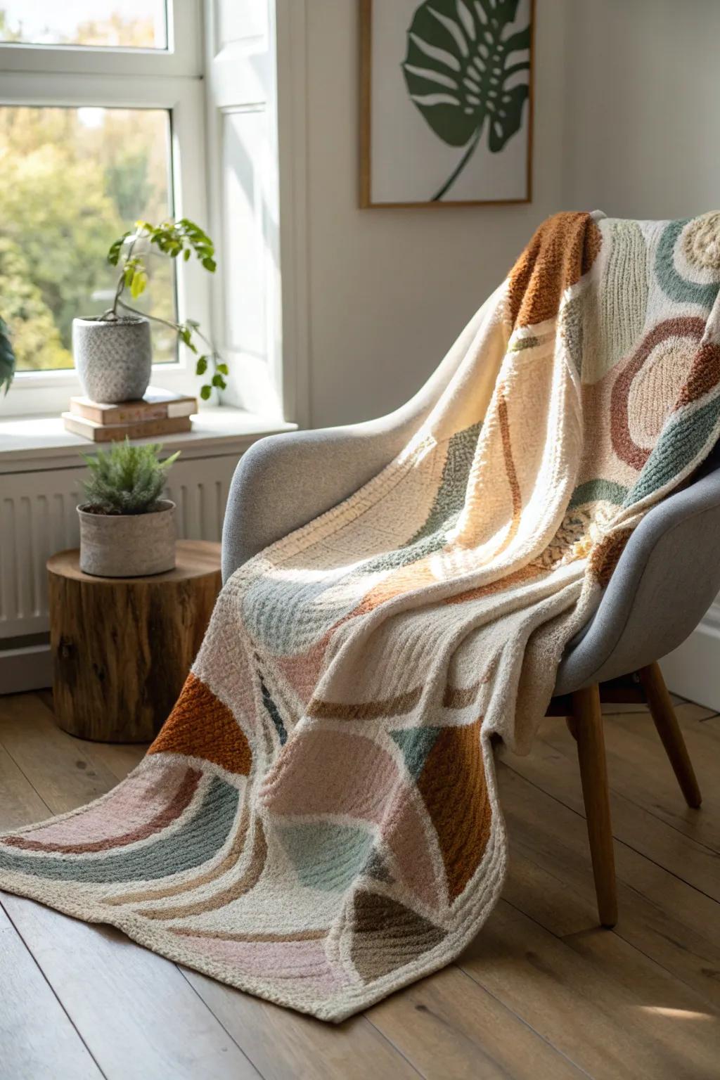 Wrap yourself in the comfort of creativity with this stunning abstract art throw.