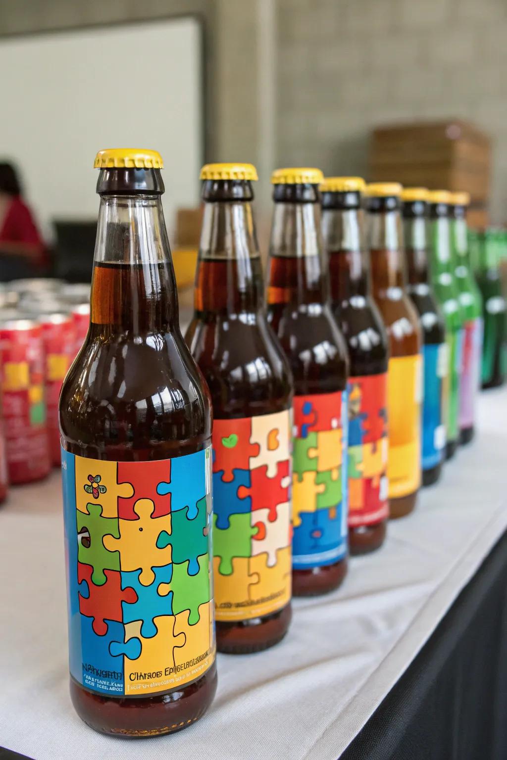 Puzzle piece drink labels offer a fun twist on beverage presentation.