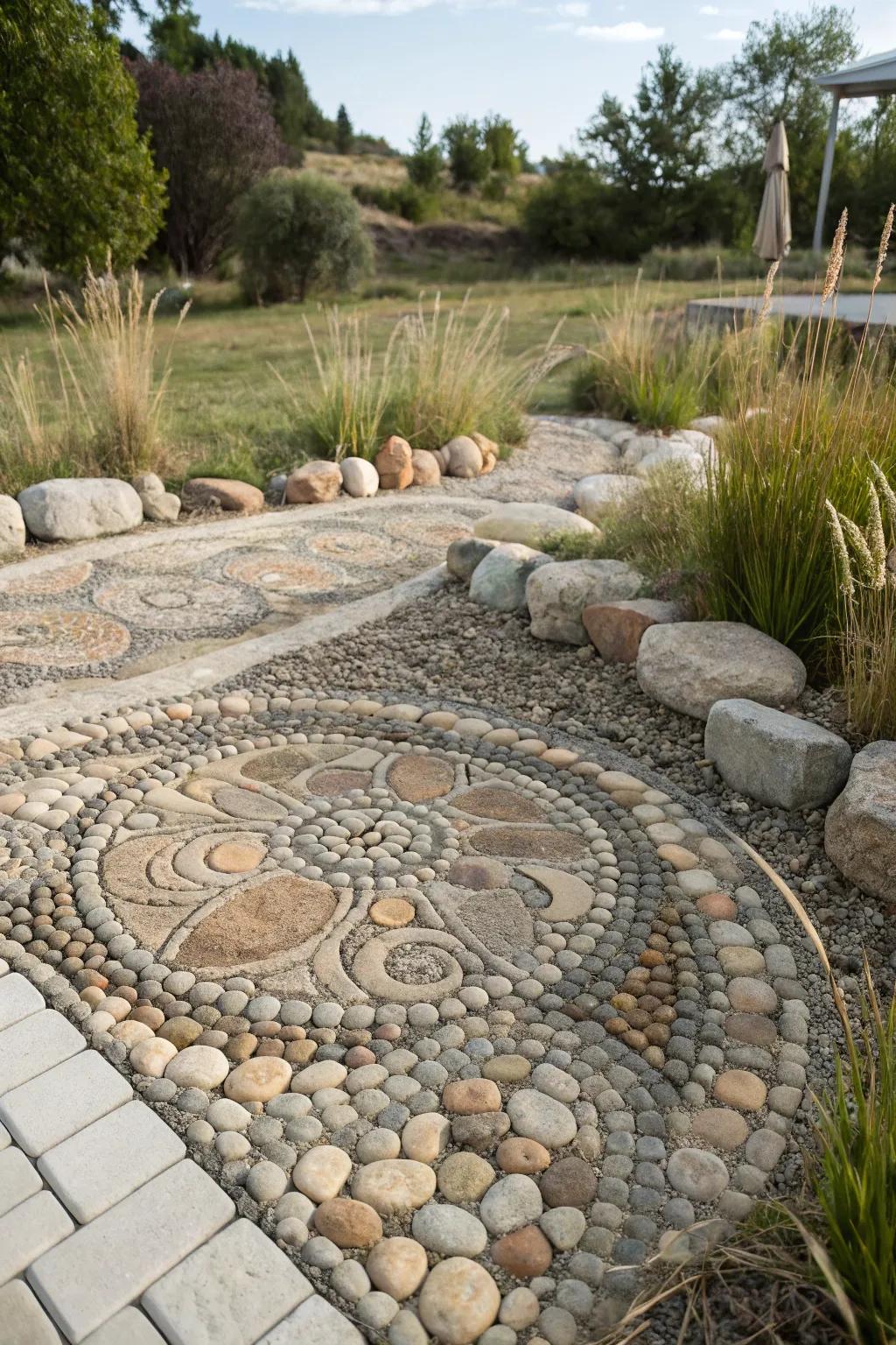 Transform your garden with a stunning stone carpet mosaic, where art meets nature in perfect harmony.