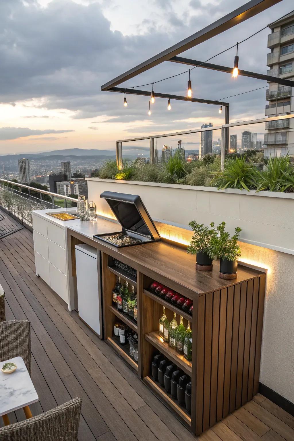 Hidden storage solutions keep your bar clutter-free.