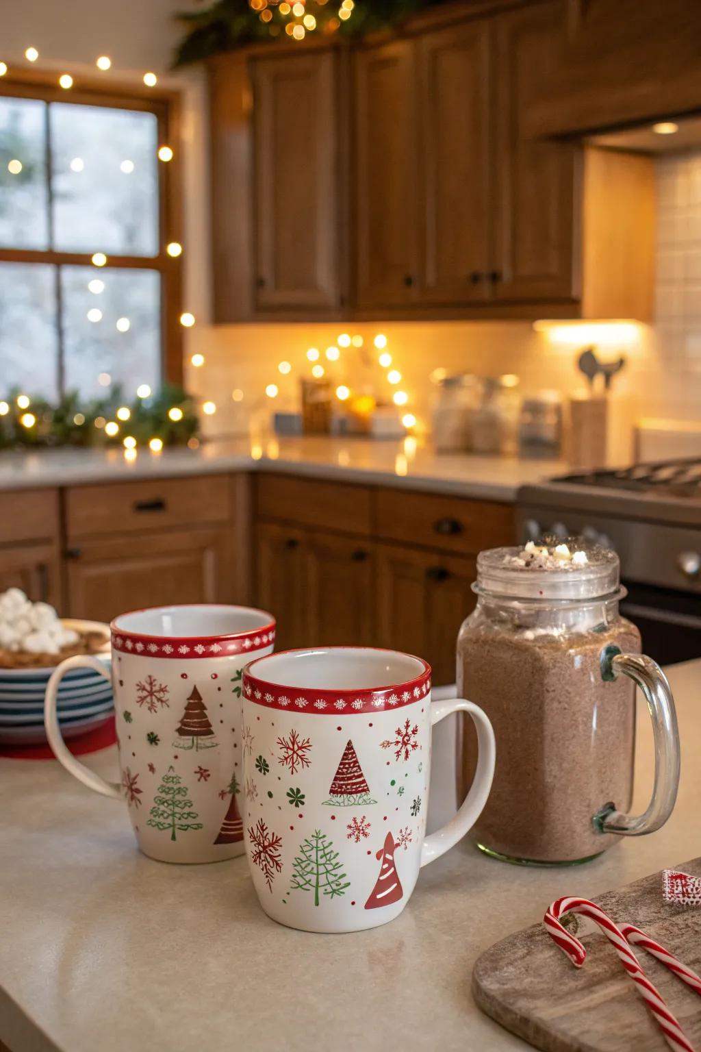 Charming mugs paired with cocoa make for a delightful gift set.