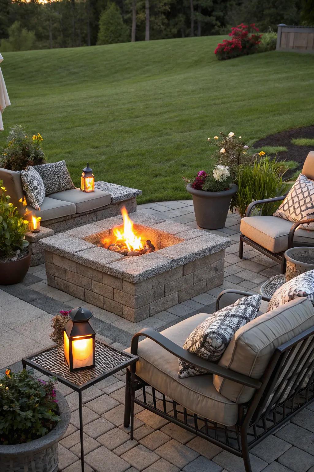 Fire pit areas offer warmth and a focal transition point.