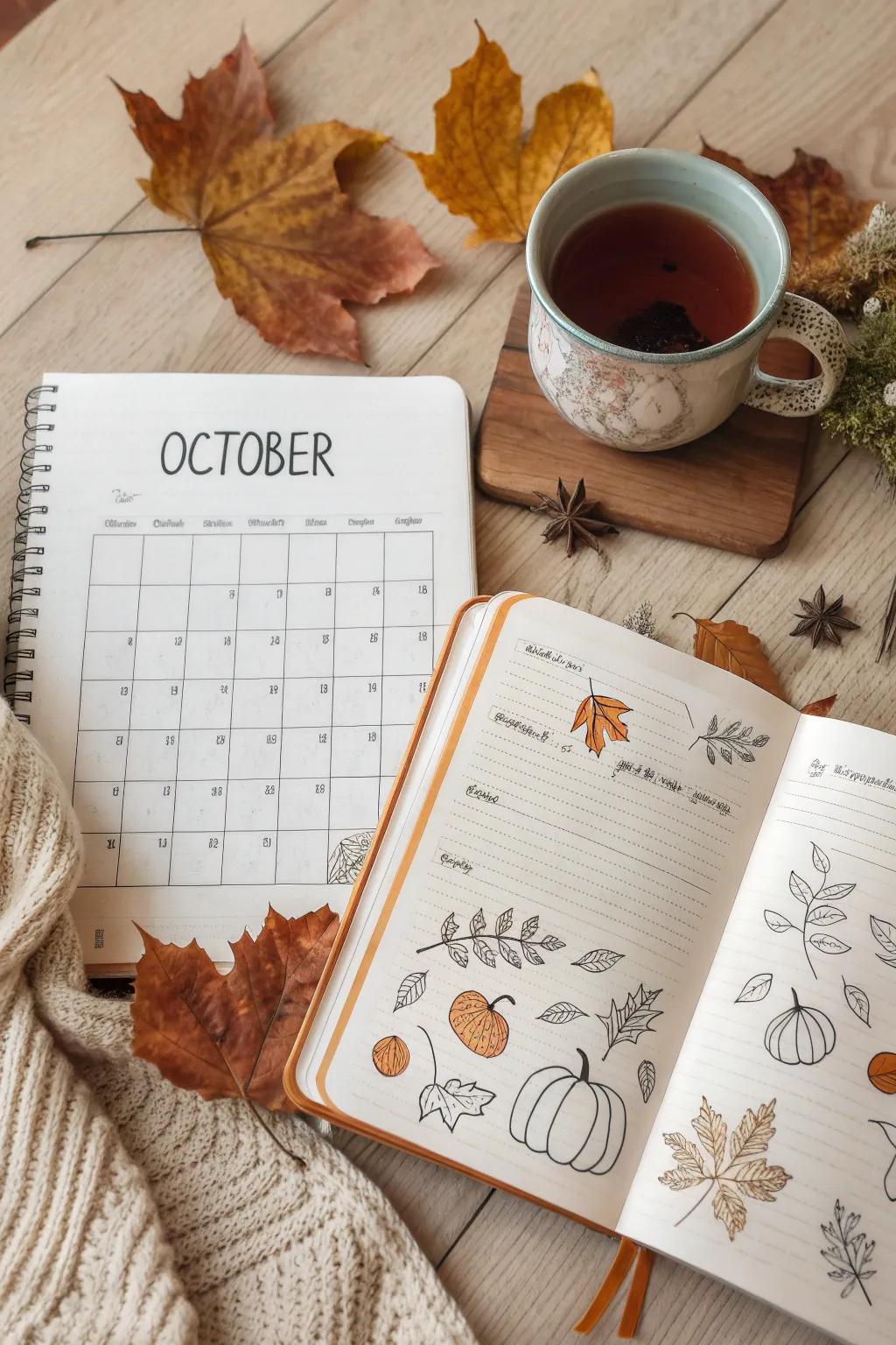 Embrace October's charm with a beautifully crafted bujo spreadâwhere simplicity meets seasonal beauty.