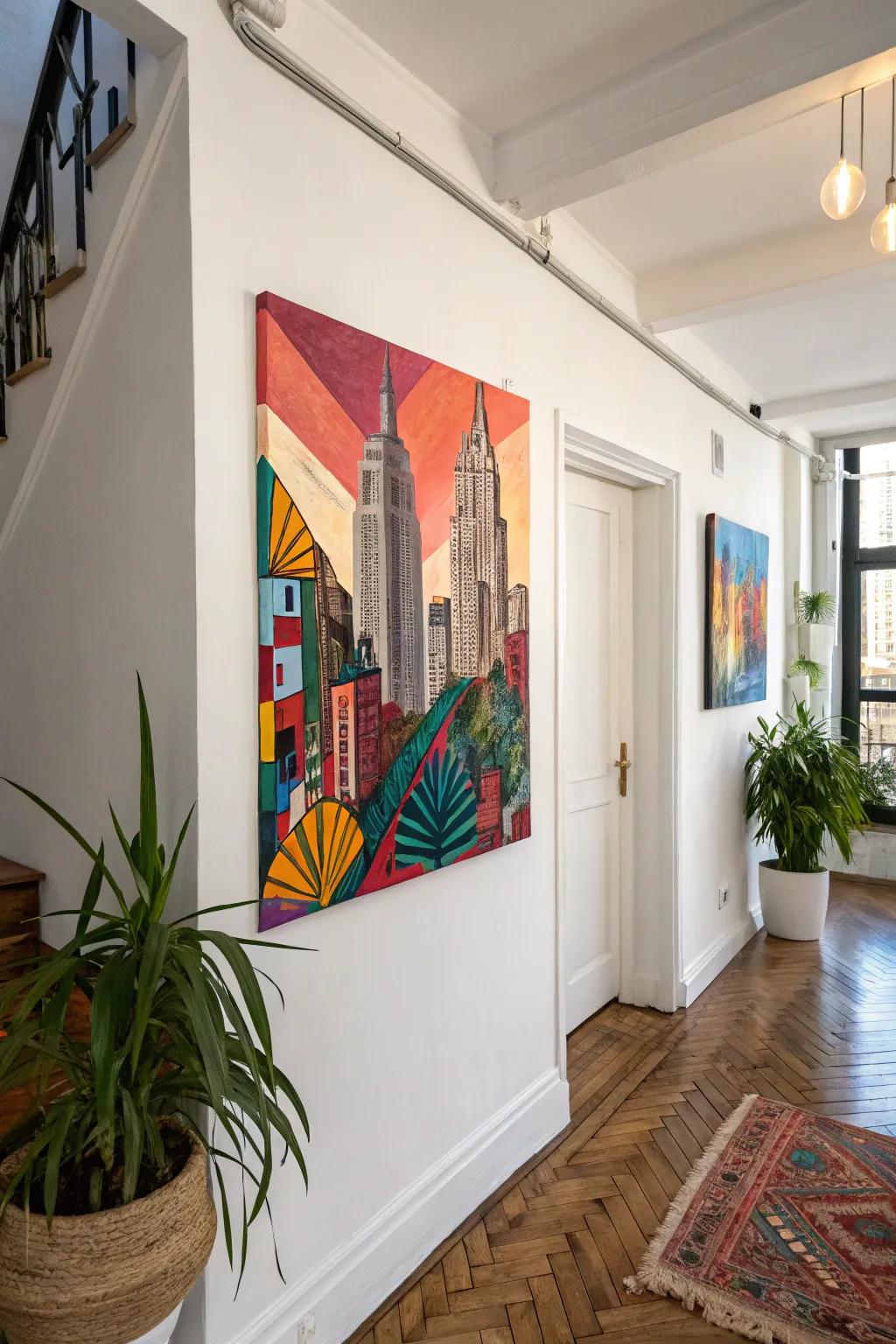 Elevate your space with this vibrant abstract cityscape, where modern flair meets natural beauty.