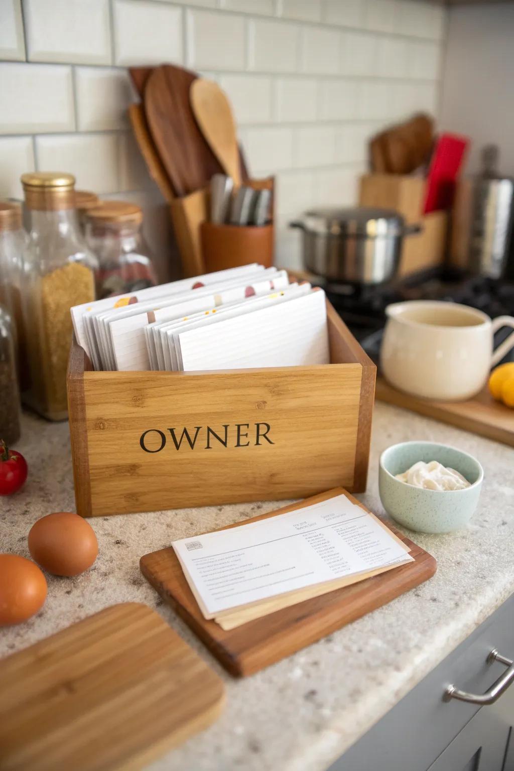 A personalized recipe box is a thoughtful way to keep family recipes organized and cherished.