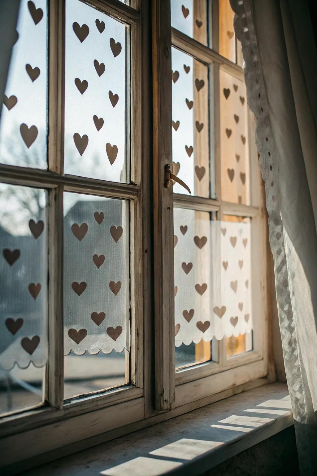 Heart-cutout window film adding personality and privacy.