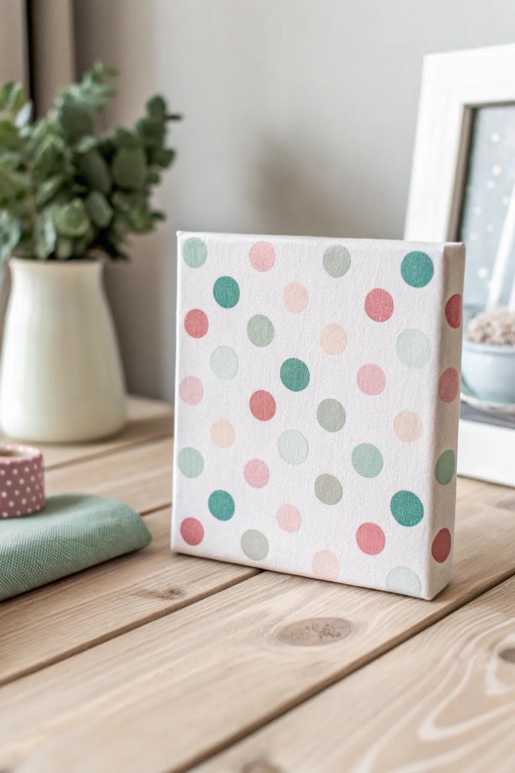 Unleash your inner child with playful polka dots on a mini canvas, where simplicity meets joyful creativity.