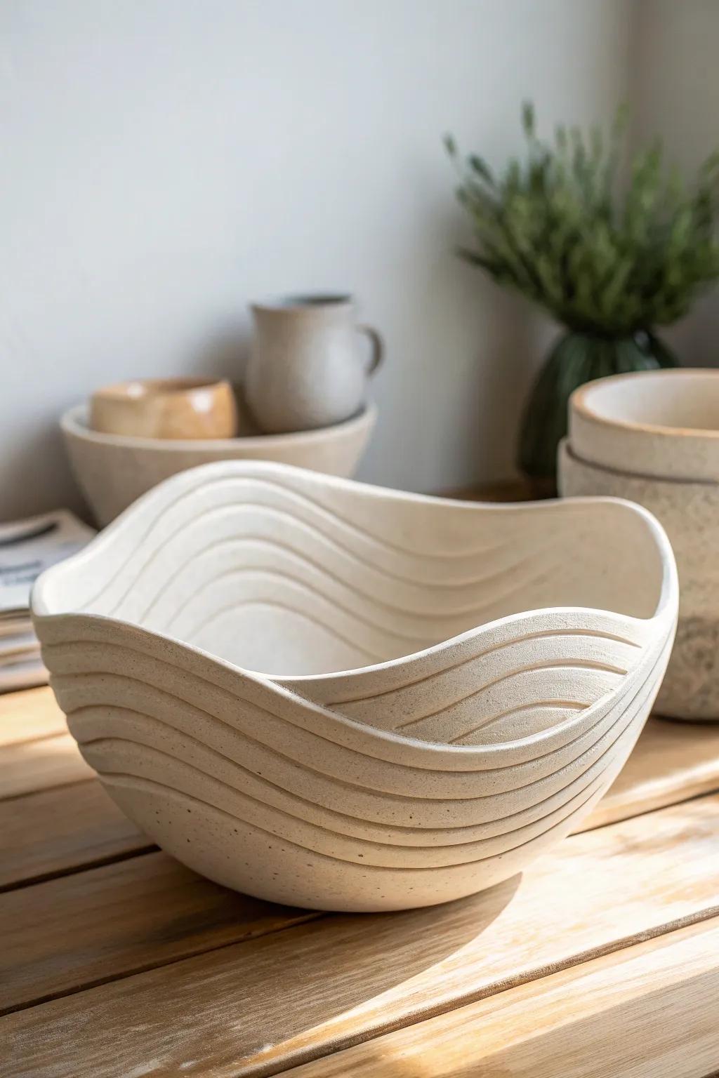 Embrace the flow with this wave-inspired clay bowl, a perfect blend of artistry and functionality.