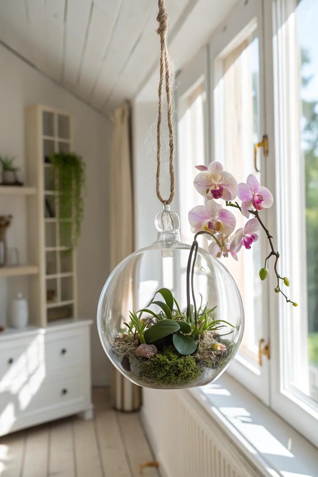Elevate your space with a glowing orchid terrarium.