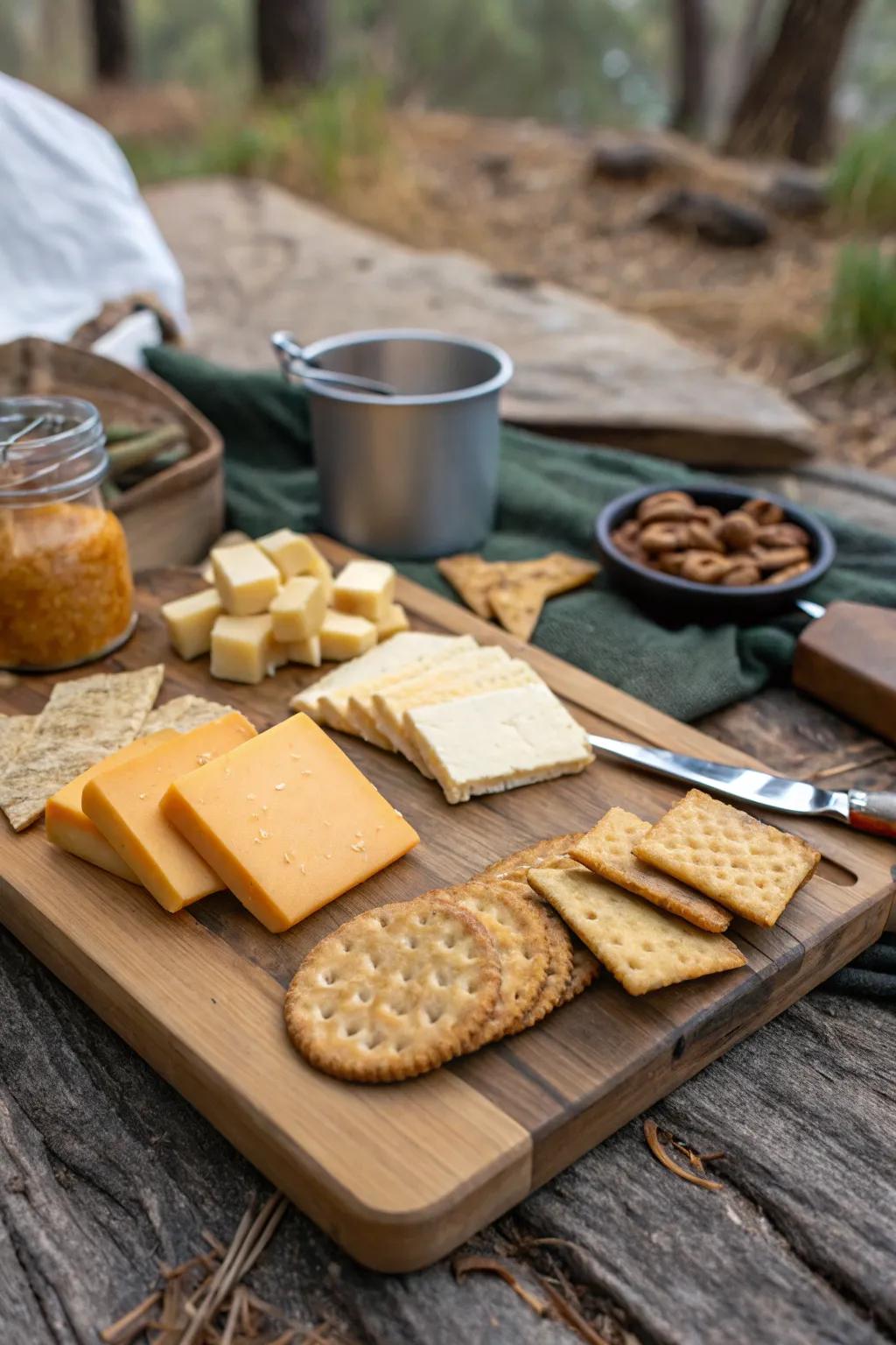 Cheese and crackers: A classic, elegant camping snack.