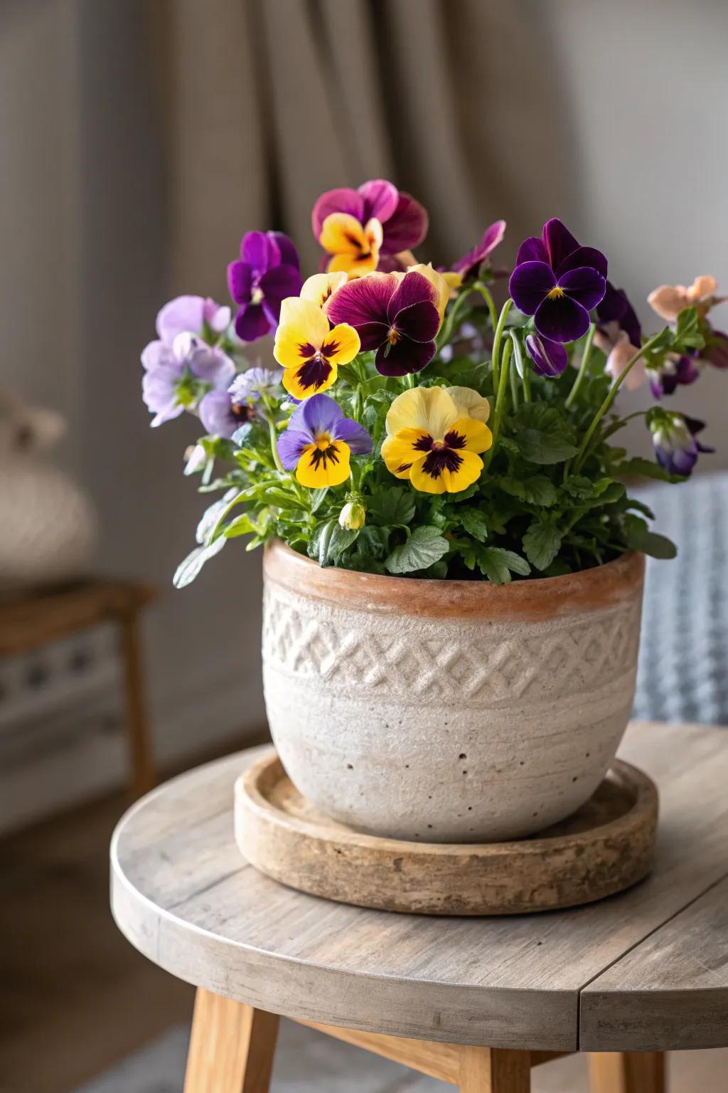 Elevate your garden with an edible flower arrangement in a stylish clay pot. Beauty meets functionality!
