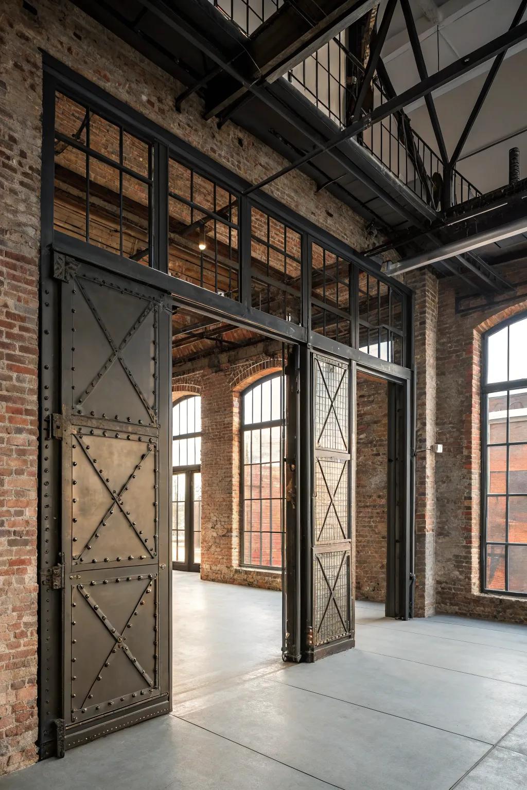 Metal frame doors add an industrial edge to loft interiors, merging strength with style.