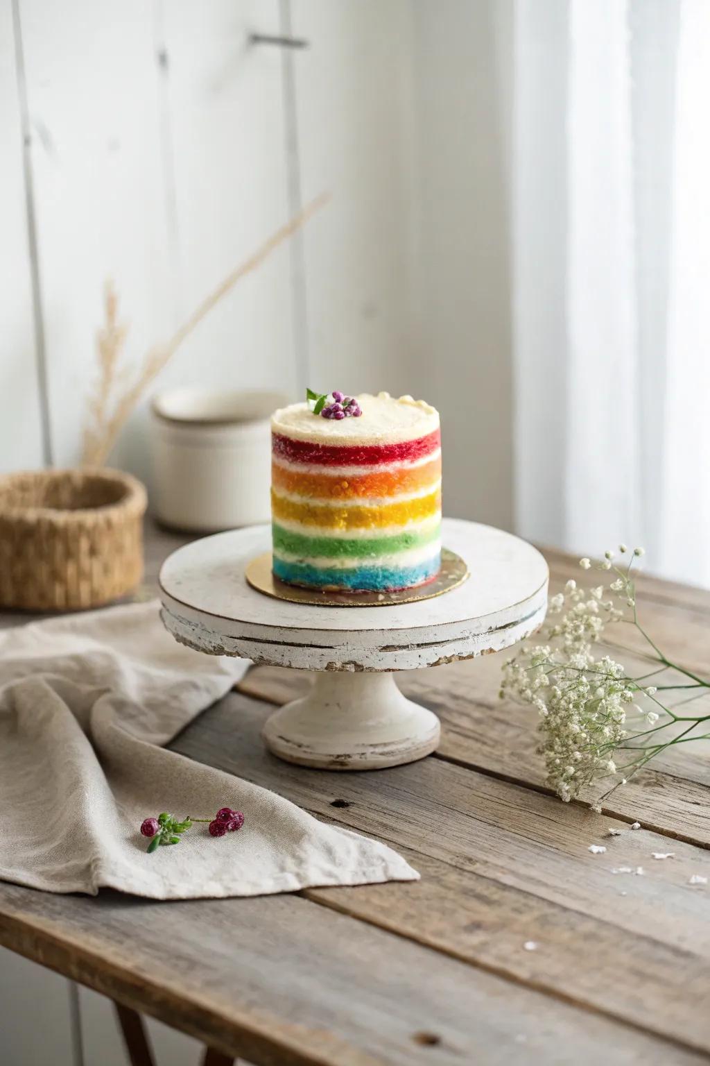 Celebrate Mother's Day with a splash of color and eleganceâthis rainbow mini cake is a vibrant surprise!