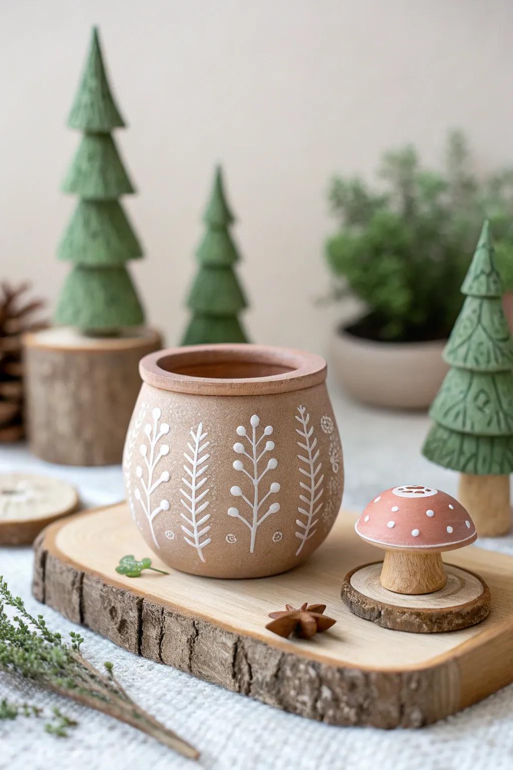Discover the charm of miniature pottery with this enchanting forest-themed set.