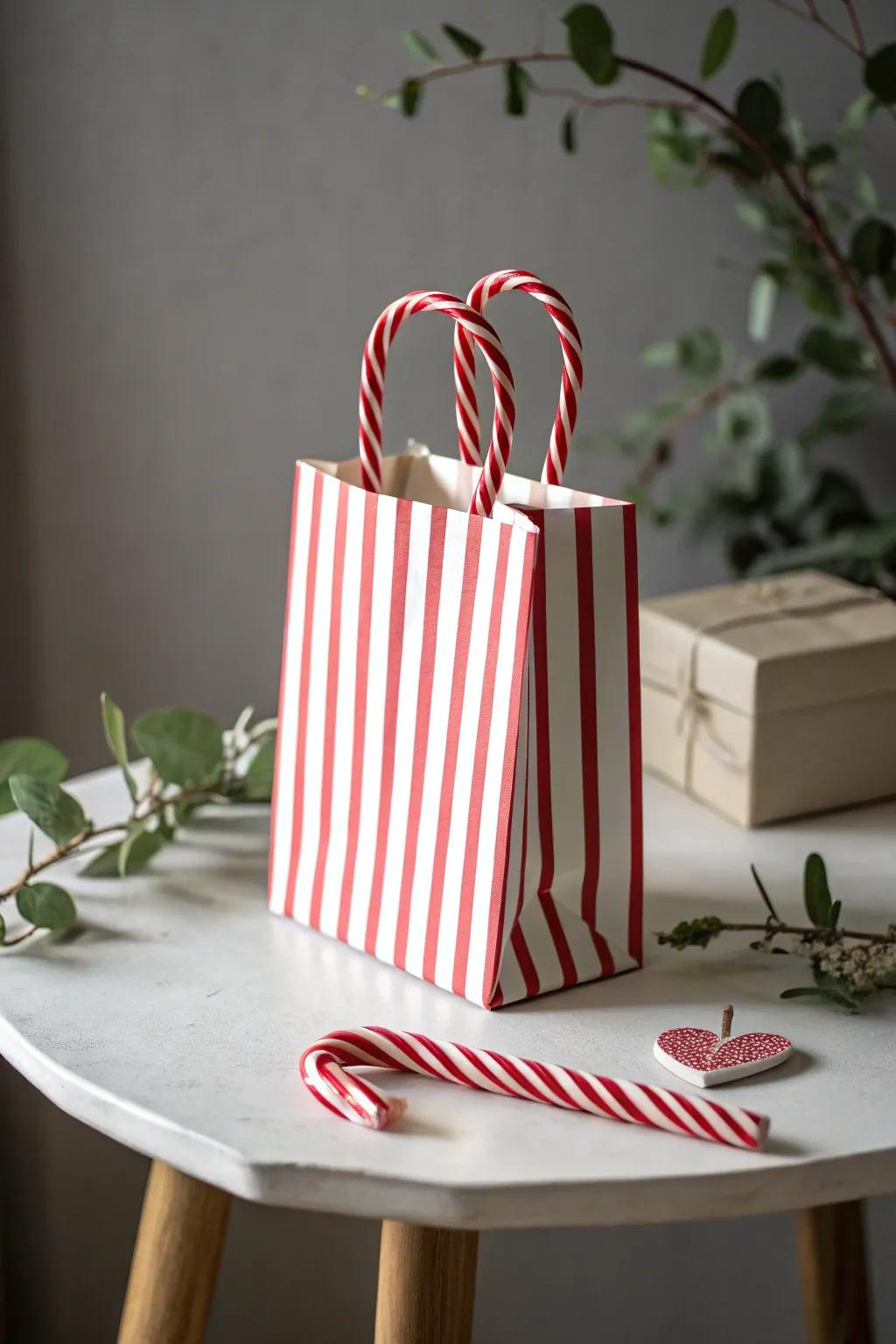 Embrace the sweet simplicity of Valentine's Day with this charming candy stripe bag. ð⨠#DIYValentine #MinimalistCharm
