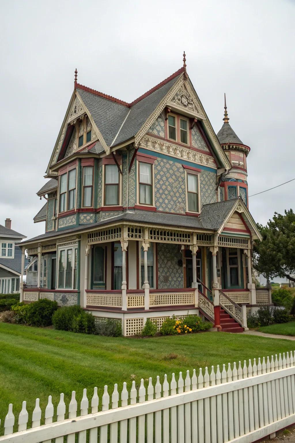 Elegant Victorian home with decorative shingles.