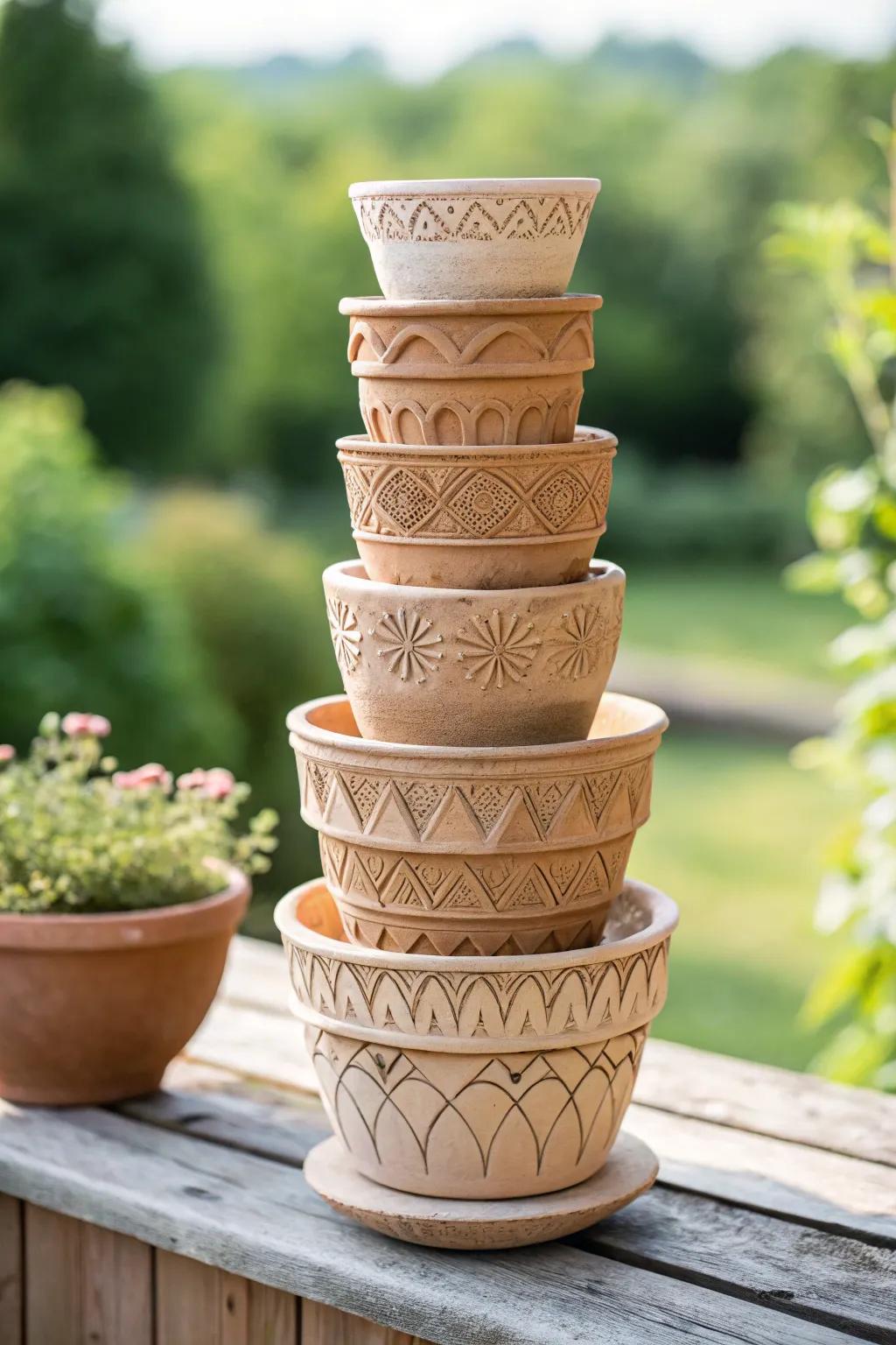 Elevate your garden with stunning clay pot towersâwhere simplicity meets artistry.