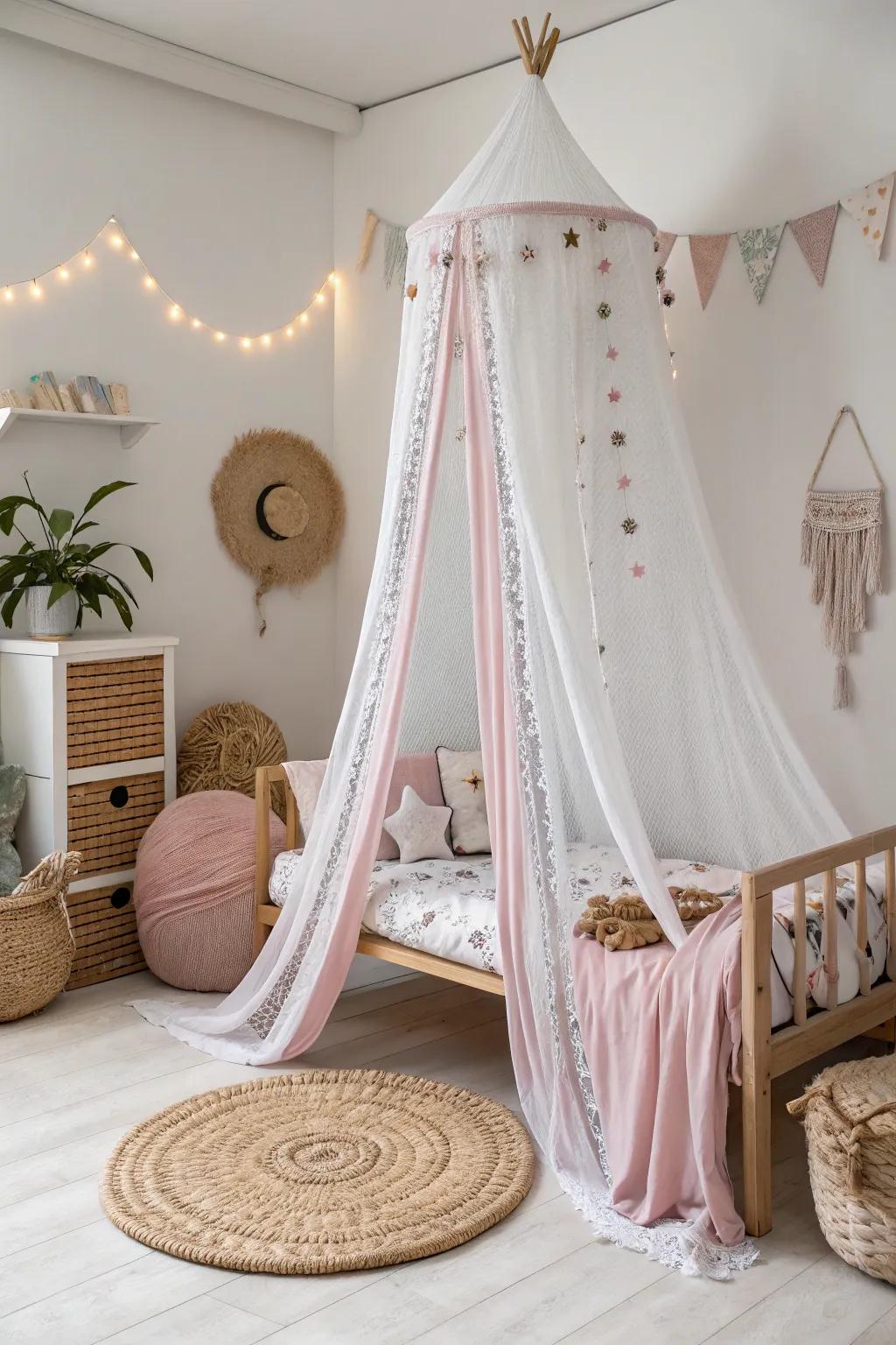 Transform your girl's room into a dreamy escape with a magical themed bed canopy.